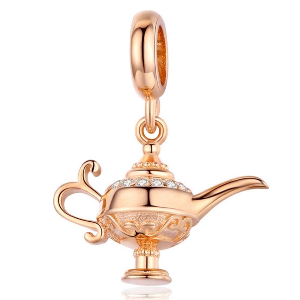 925 Silver Magic Genie Lamp Teapot Charm Pendant Gold